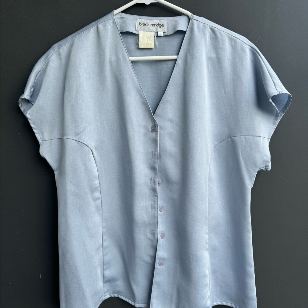 breckenridge Powder Blue V-Neck Button Front Women's Blouse